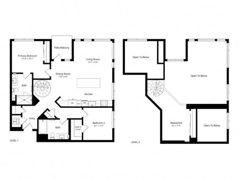 Floor plan for 2 beds, 2 baths, 1387 sqft
